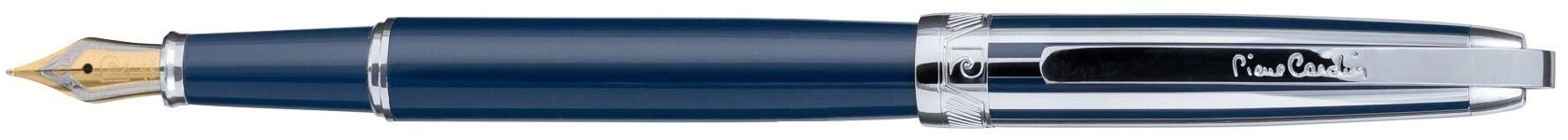 Перьевая ручка Pierre Cardin Progress синий лак, колпачок полосатый хром