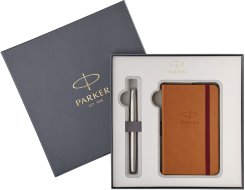 Набор: Перьевая ручка Parker Sonnet Stainless Steel CT, блокнот, подарочная коробка