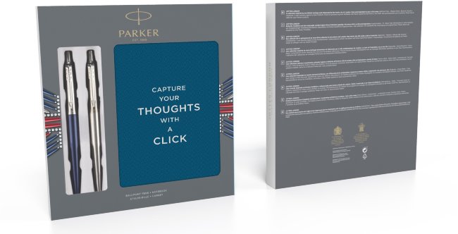 Набор: Две шариковые ручки Parker Jotter Stainless Steel CT/ Waterloo Blue CT, блокнот, подарочная коробка Набор: Две шариковые ручки Parker Jotter Stainless Steel CT/ Waterloo Blue CT, блокнот, подарочная коробка