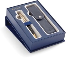 Набор: Шариковая ручка Waterman Carene De Luxe Black Silver GT, чехол, подарочная коробка