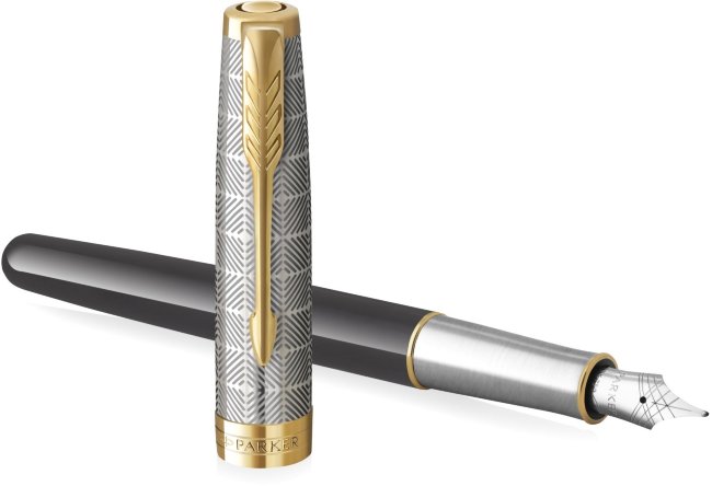 Ручка перьевая Parker Sonnet Premium F537 Metal Black GT F перо золото 18K