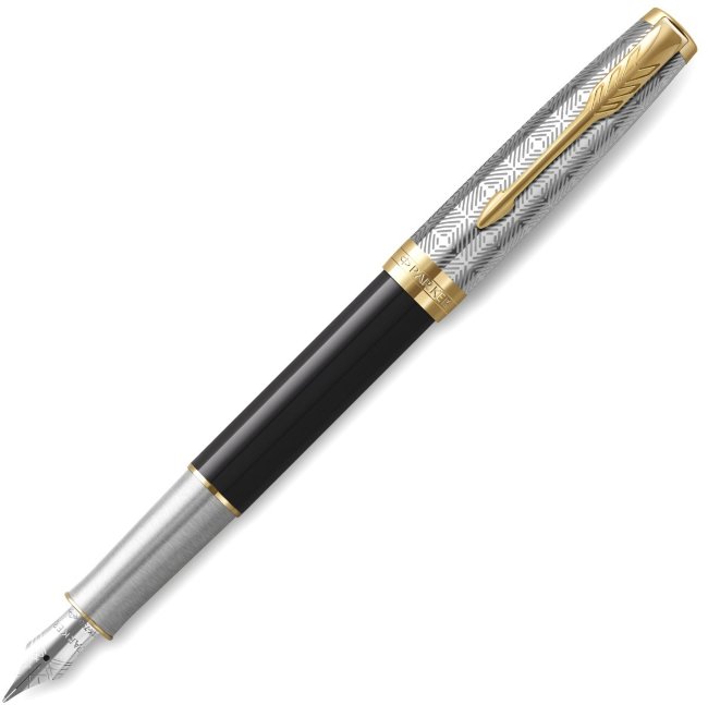 Ручка перьевая Parker Sonnet Premium F537 Metal Black GT F перо золото 18K