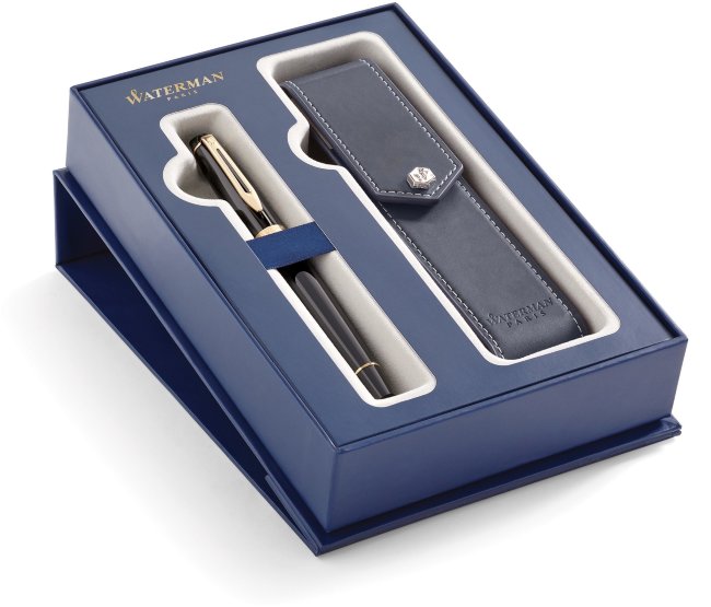 Набор: Перьевая ручка Waterman Expert Black Laque GT, чехол, подарочная коробка Набор: Перьевая ручка Waterman Expert Black Laque GT, чехол, подарочная коробка
