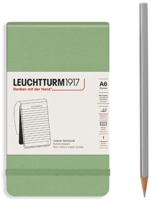 Блокнот Leuchtturm Reporter Notepad Pocket (в линейку), 188 стр., твердая обложка, пастельный зеленый Блокнот Leuchtturm Reporter Notepad Pocket (в линейку), 188 стр., твердая обложка, пастельный зеленый