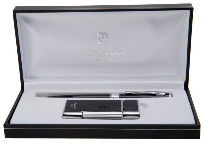 Набор Pierre Cardin шариковая ручка + газовая кремневая зажигалка, хром/лак