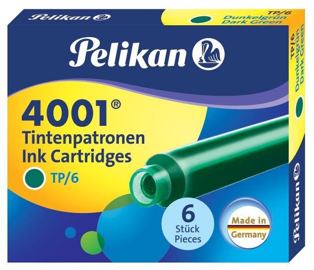 Картриджи с чернилами Pelikan INK 4001 TP/6 Dark-Green, темно-зеленый, 6 шт Картриджи с чернилами Pelikan INK 4001 TP/6 Dark-Green, темно-зеленый, 6 шт