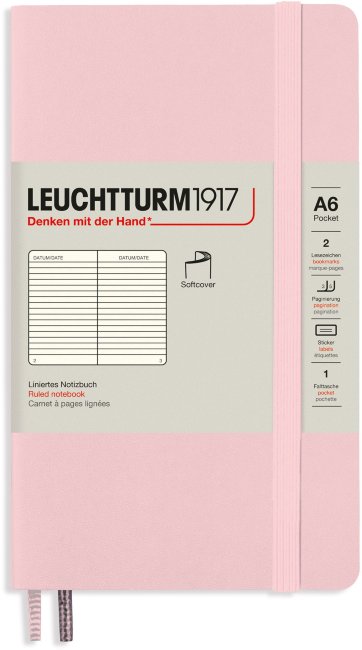 Записная книжка Leuchtturm Pocket A6 (в линейку), 123 стр., мягкая обложка, розовая