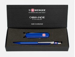 Набор: ручка шариковая Caran d`Ache и карманный нож Wenger, синий