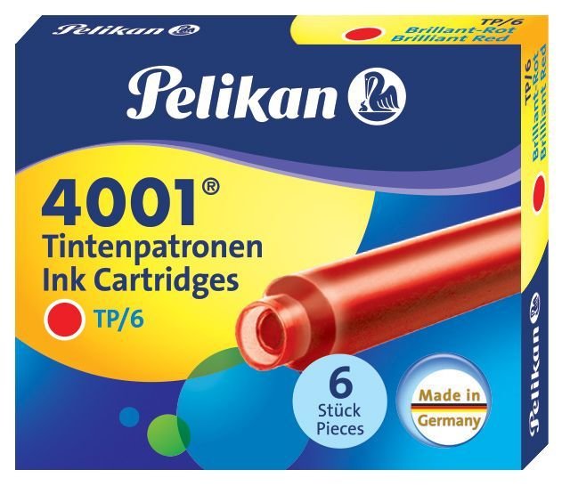 Картриджи с чернилами Pelikan INK 4001 TP/6 Brilliant Red, красный бриллиант, 6 шт Картриджи с чернилами Pelikan INK 4001 TP/6 Brilliant Red, красный бриллиант, 6 шт