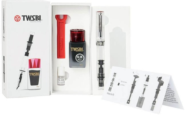 Комплект: Перьевая ручка TWSBI ECO прозрачный F + чернила в банке 18 мл черный Комплект: Перьевая ручка TWSBI ECO прозрачный F + чернила в банке 18 мл черный