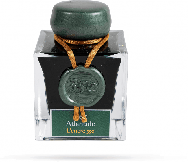 Чернила в банке Herbin 350th Anniversary, 50 мл, Vert Atlantide Зеленый с серебряными, золотыми блестками