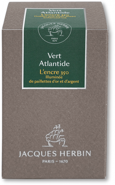 Чернила в банке Herbin 350th Anniversary, 50 мл, Vert Atlantide Зеленый с серебряными, золотыми блестками