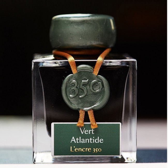 Чернила в банке Herbin 350th Anniversary, 50 мл, Vert Atlantide Зеленый с серебряными, золотыми блестками