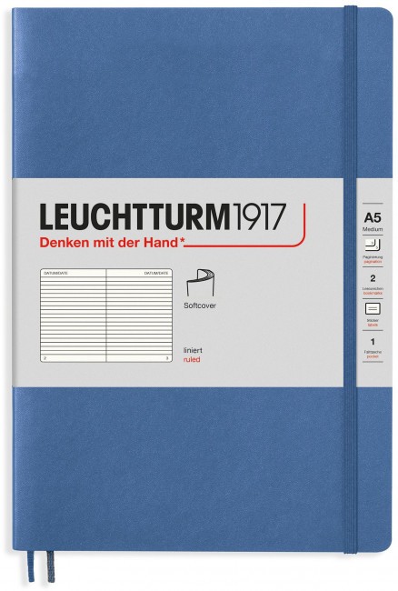 Записная книжка Leuchtturm А5 (в линейку), 123 стр., мягкая обложка, деним