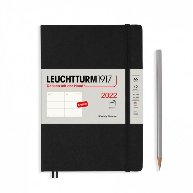 Еженедельник Leuchtturm Weekly Planner А5 2022г, 72л, твердая обложка черный, Eng