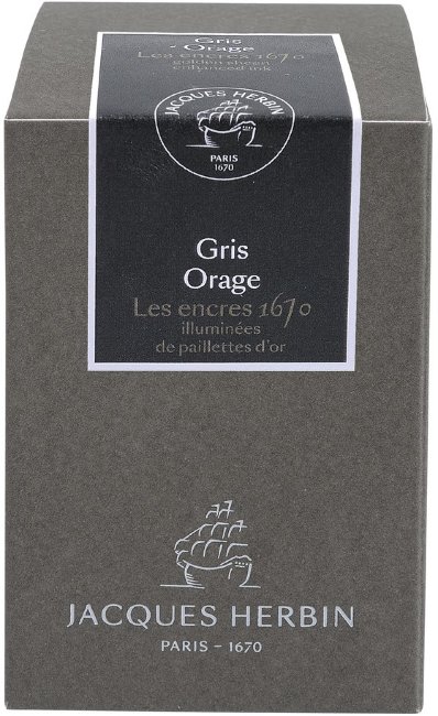 Чернила в банке Herbin Prestige 1670, 50 мл, Gris Orage Темно-серый с золотыми блестками