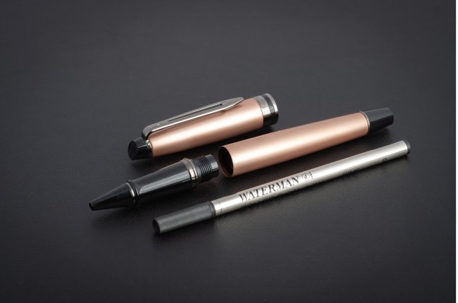 Ручка роллер Waterman Expert DeLuxe Metallic Rose Gold RT F черные чернила