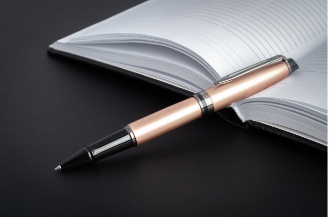 Ручка роллер Waterman Expert DeLuxe Metallic Rose Gold RT F черные чернила