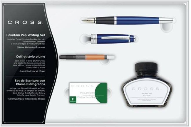 Набор Cross Bailey перьевая ручка Blue Lacquer, конвертер, 3 картриджа, чернила Набор Cross Bailey перьевая ручка Blue Lacquer, конвертер, 3 картриджа, чернила