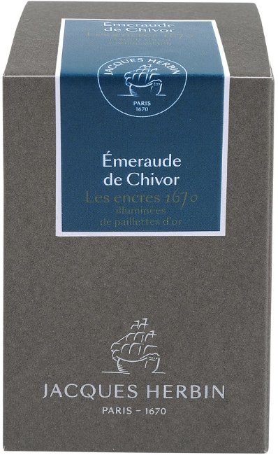 Чернила в банке Herbin Prestige 1670, 50 мл, Emeraude de Chivor Сине-зеленый с золотыми блестками