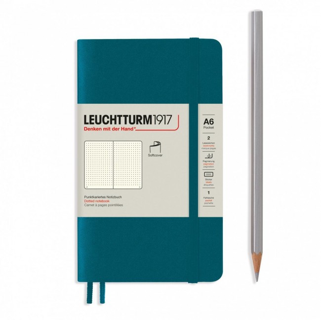 Записная книжка Leuchtturm Pocket A6 (в точку), 123 стр., мягкая обложка, тихоокеански-зеленая