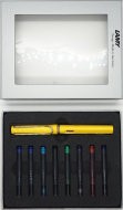 Комплект: Ручка перьевая Lamy Safari желтый, картриджи разных цветов 8 шт.