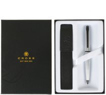 Подарочный набор Cross: шариковая ручка ATX Brushed Chrome с чехлом для ручки из натуральной кожи черного цвета
