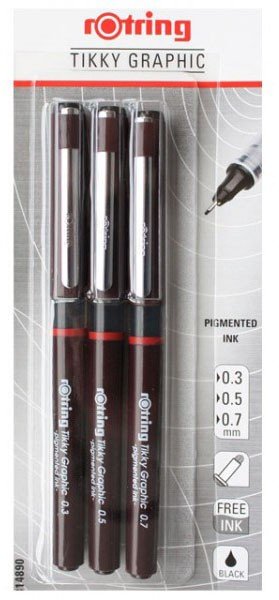Набор ручек капиллярных Rotring Tikky Graphic 1904812 черные чернила