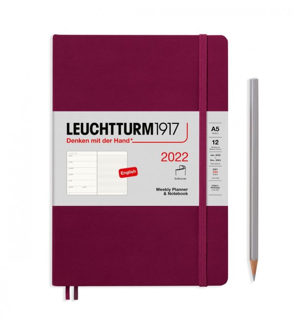 Блокнот-еженедельник Leuchtturm на 18 месяцев А5 (2022 год), твердая обложка, винный Блокнот-еженедельник Leuchtturm на 18 месяцев А5 (2022 год), твердая обложка, винный