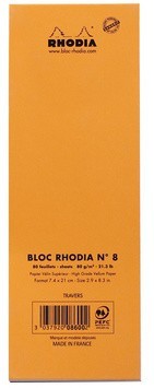 Блокнот Rhodia Basics №8, 7,4х21, линейка, 80 г, оранжевый