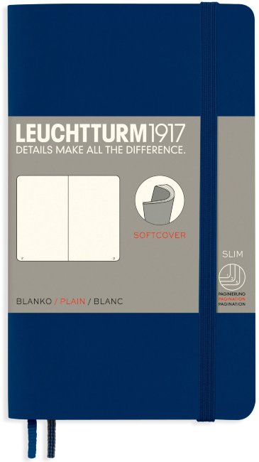 Записная книжка Leuchtturm Pocket A6 (нелинованная), 123 стр., мягкая обложка, темно-синяя