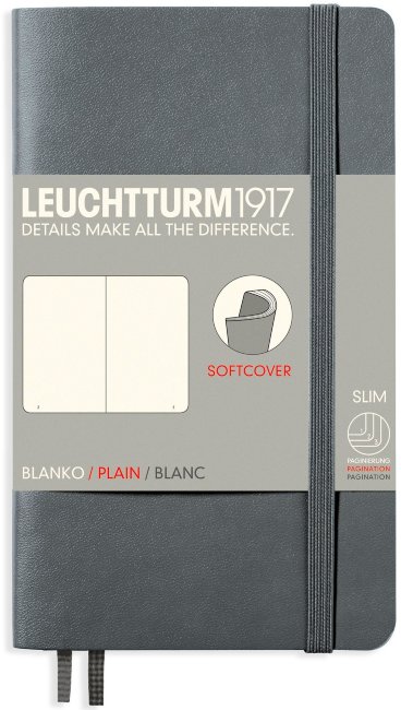 Записная книжка Leuchtturm Pocket A6 (нелинованная), 123 стр., мягкая обложка, антрацит