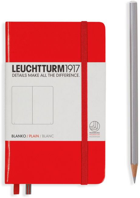 Записная книжка Leuchtturm A6 (нелинованная), 187 стр., твердая обложка, красная