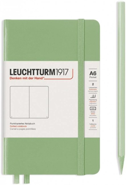 Записная книжка Leuchtturm A6 (нелинованная), 187 стр., твердая обложка, пастельно-зеленая