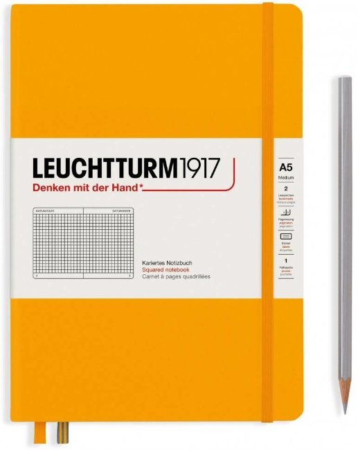 Записная книжка Leuchtturm Rising Colours А5 (в клетку), 251 стр., твердая обложка, теплый желтый