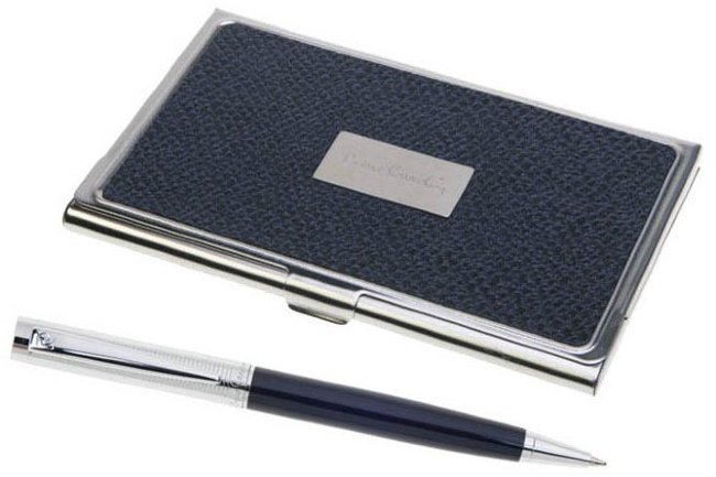 Набор Pierre Cardin шариковая ручка и визитница, синий лак, хром Набор Pierre Cardin шариковая ручка и визитница, синий лак, хром
