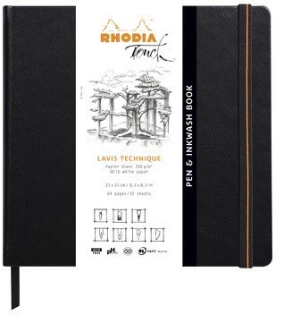 Скетчбук Rhodia Touch для смешанных техник, 21х21 см, нелинованный, 200 г, черный Скетчбук Rhodia Touch для смешанных техник, 21х21 см, нелинованный, 200 г, черный