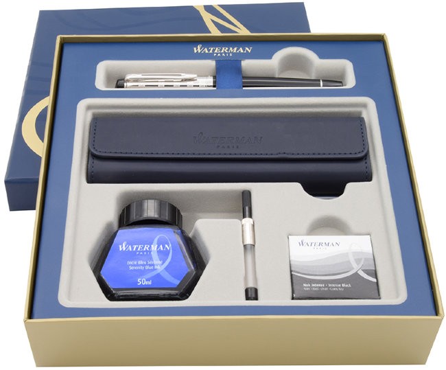 Набор Waterman Expert 3 Deluxe Black CT ручка перьевая + чехол Набор Waterman Expert 3 Deluxe Black CT ручка перьевая + чехол