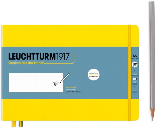 Скетчбук Leuchtturm А5 ландшафт, 150г/м2, 112 стр., твердая обложка, лимонный