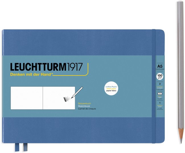 Скетчбук Leuchtturm А5 ландшафт, 150г/м2, 112 стр., твердая обложка, деним