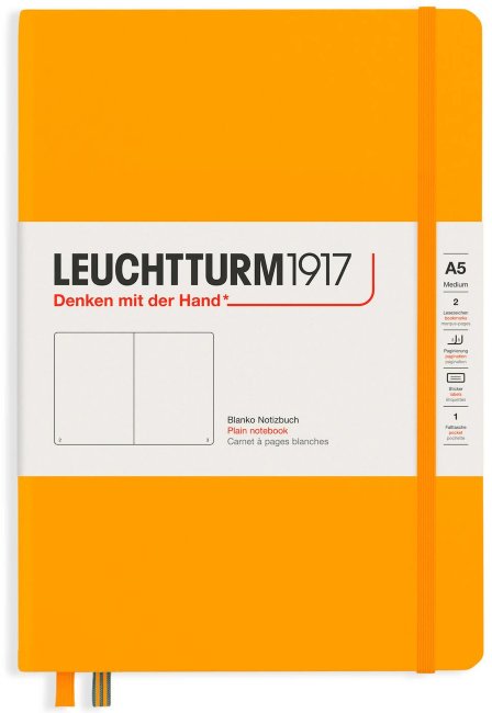 Записная книжка Leuchtturm Rising Colours А5 (нелинованная), 251 стр., твердая обложка, теплый желтый