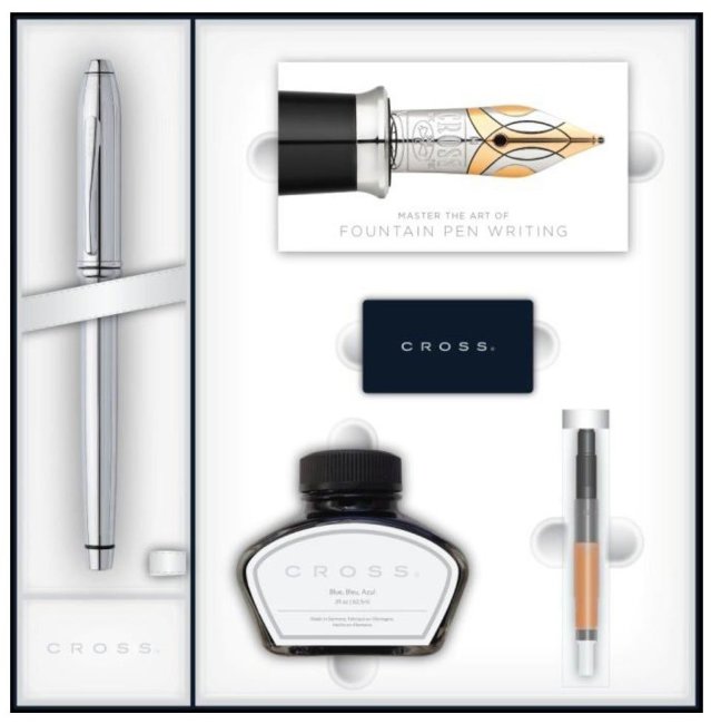 Набор Cross Townsend перьевая ручка Lustrous Chrome, конвертер, 3 картриджа, чернила Набор Cross Townsend перьевая ручка Lustrous Chrome, конвертер, 3 картриджа, чернила