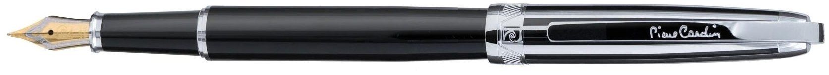 Перьевая ручка Pierre Cardin Progress черный лак, колпачок полосатый хром