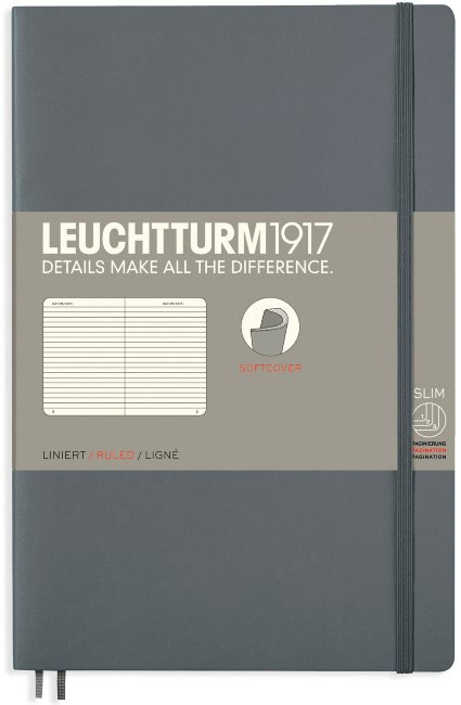 Записная книжка Leuchtturm Paperback В6+ (в линейку), 123 стр., мягкая обложка, антрацит