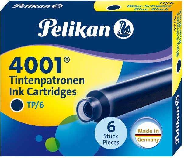 Картридж для ручек перьевых Pelikan INK 4001 TP/6, Blue-Black, 6 шт