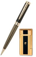 Набор Pierre Cardin шариковая ручка Avantage и кремниевая зажигалка черный лак, позолота, гравировка