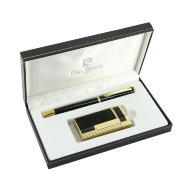 Набор Pierre Cardin Ручка-роллер + зажигалка для сигар, газовая турбо, золотой/черный лак