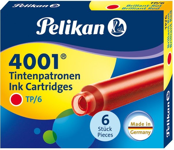 Картридж для ручек перьевых Pelikan INK 4001 TP/6, Brilliant Red, 6 шт Картридж для ручек перьевых Pelikan INK 4001 TP/6, Brilliant Red, 6 шт