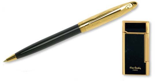 Набор Pierre Cardin шариковая ручка Legend и кремниевая зажигалка черный лак, позолота Набор Pierre Cardin шариковая ручка Legend и кремниевая зажигалка черный лак, позолота