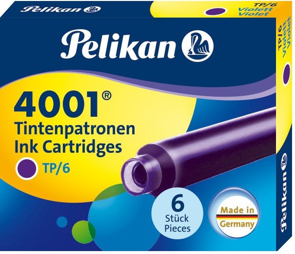 Картридж для ручек перьевых Pelikan INK 4001 TP/6, фиолетовый, 6 шт Картридж для ручек перьевых Pelikan INK 4001 TP/6, фиолетовый, 6 шт